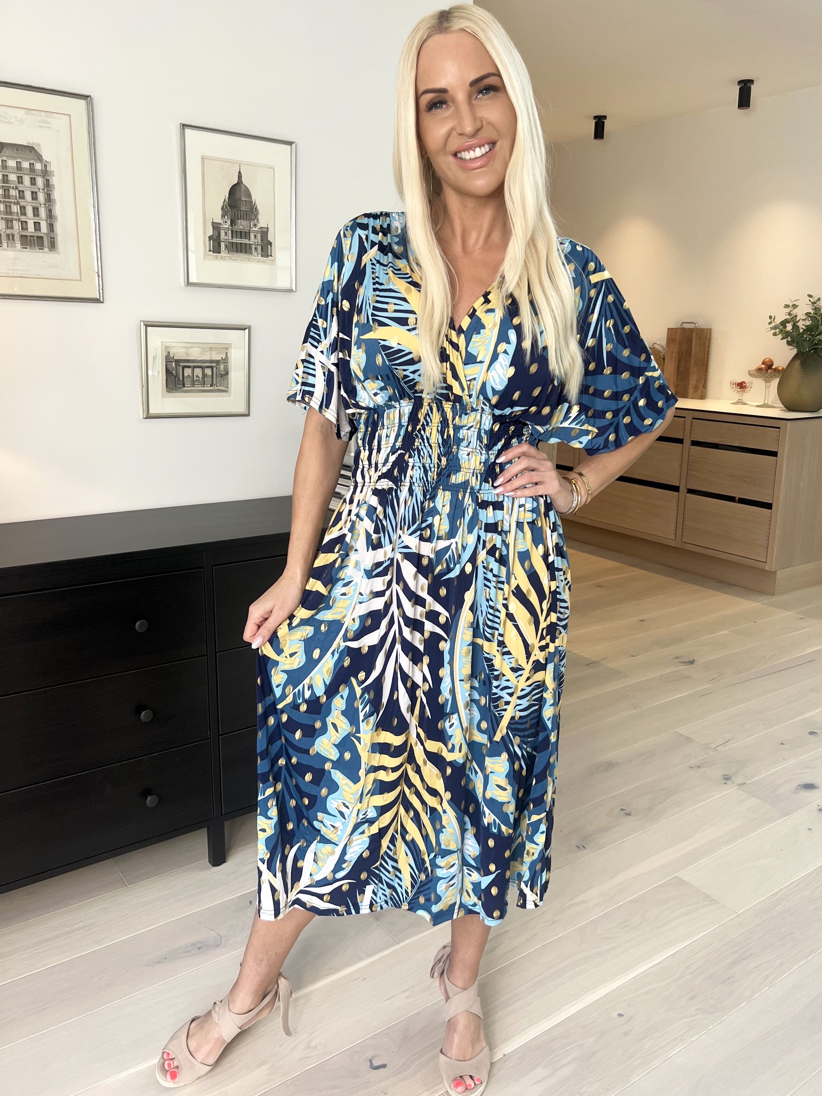 Pams Forest Midi - Elastisk kjole i krølfrit stof